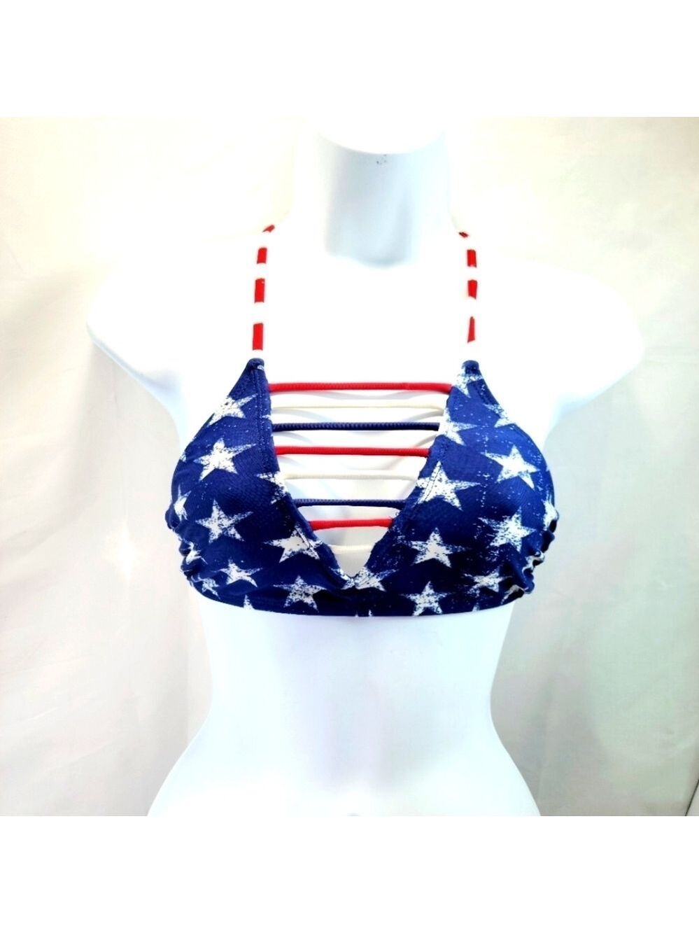Xhilaration Stars and Stripes Strappy Criss Cross Bikini Top XS